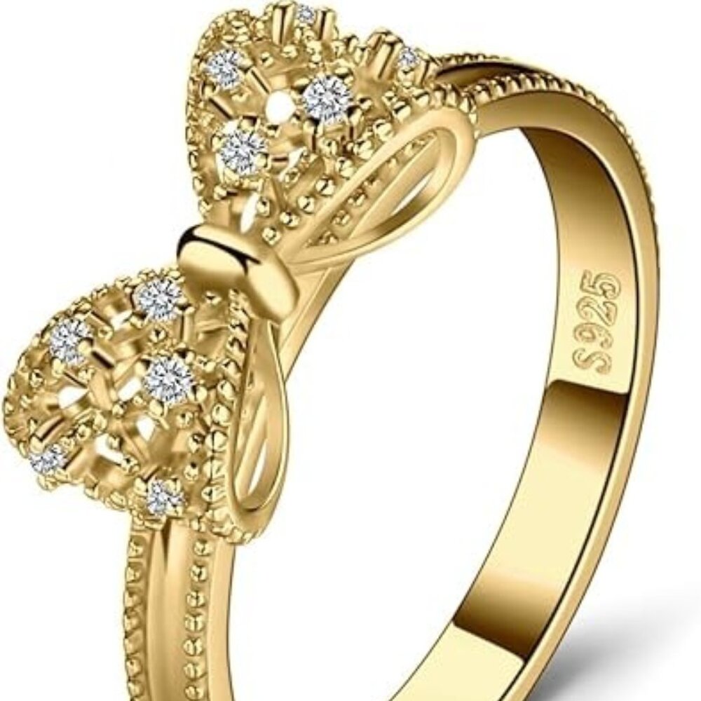 14k Yellow Gold Plated 925 Sterling Cubic Zirconia Infinity Love Knot Ring